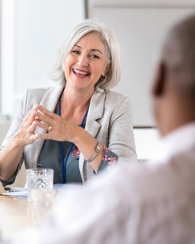 Consultant talking to client