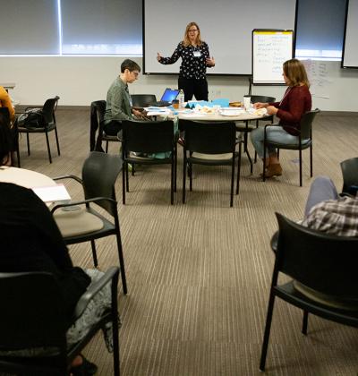 Trainer leading training