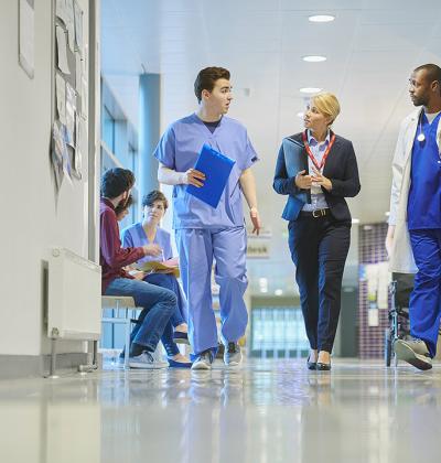 Doctors walking down a hall