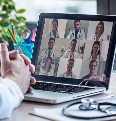 Healthcare professionals in online meeting