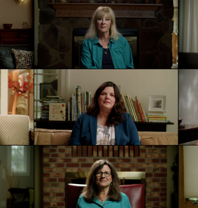 Grid of parents and experts sitting for interviews