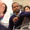Healthcare professional listening during meeting